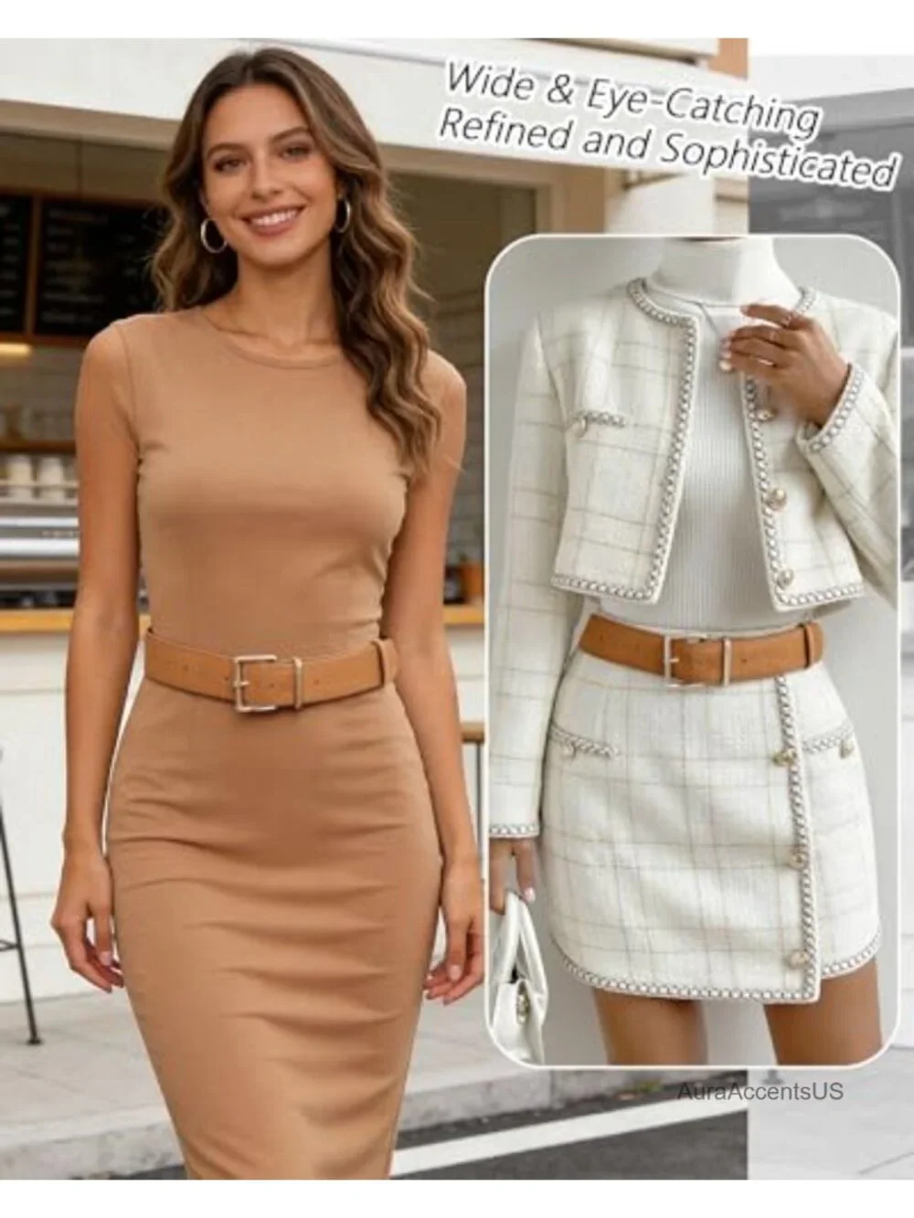 Wide Faux Suede Belt with Gold Buckle for Women Chunky Waist Belt 9-Hole